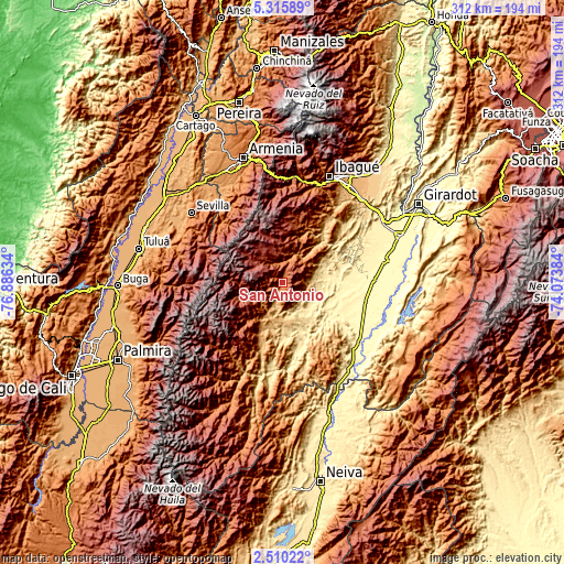 Topographic map of San Antonio