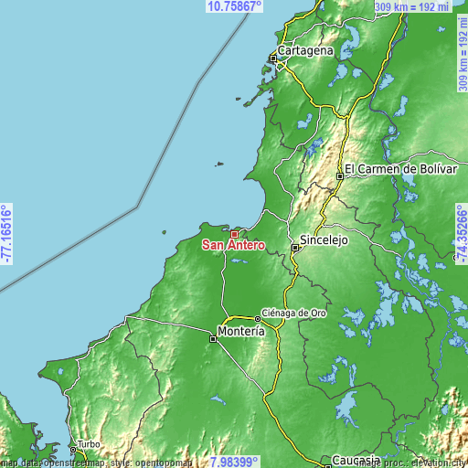 Topographic map of San Antero