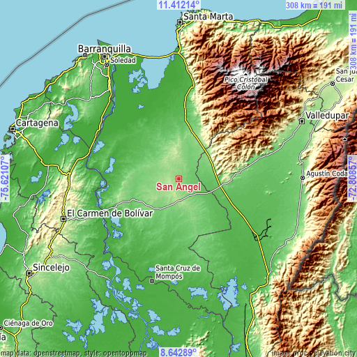 Topographic map of San Ángel