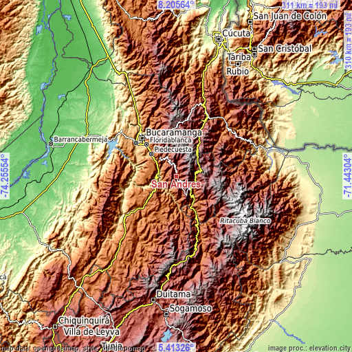 Topographic map of San Andrés