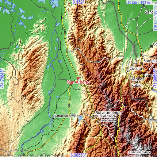 Topographic map of San Alberto