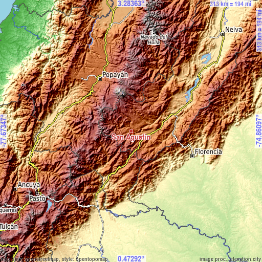 Topographic map of San Agustín