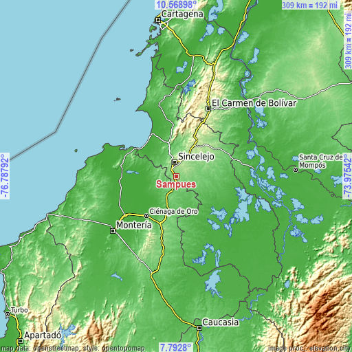 Topographic map of Sampués