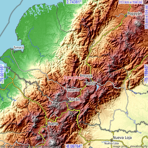 Topographic map of Samaniego