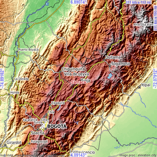 Topographic map of Samacá