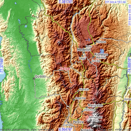 Topographic map of Salgar