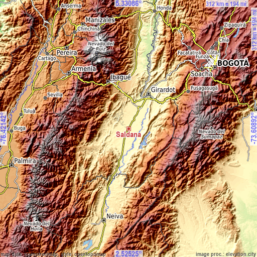 Topographic map of Saldaña