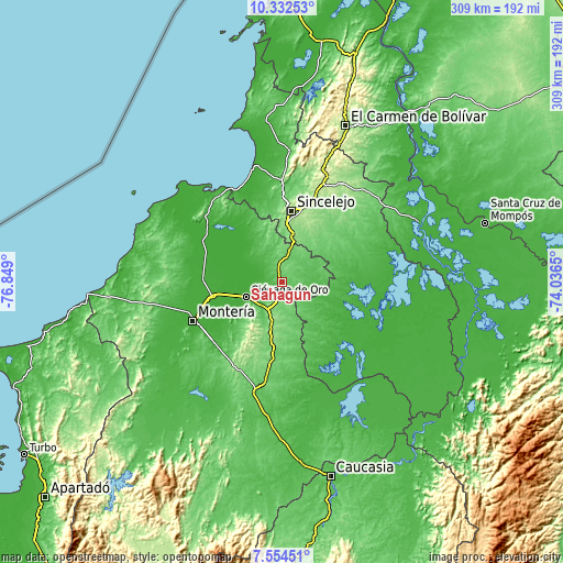 Topographic map of Sahagún