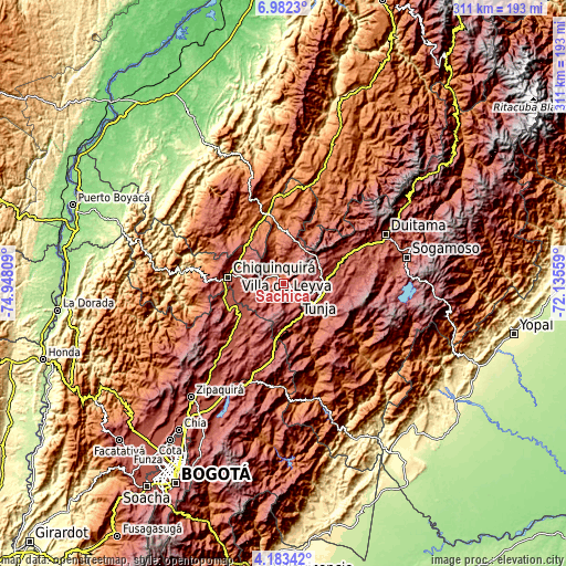 Topographic map of Sáchica