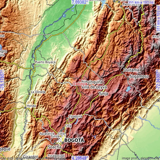 Topographic map of Saboyá