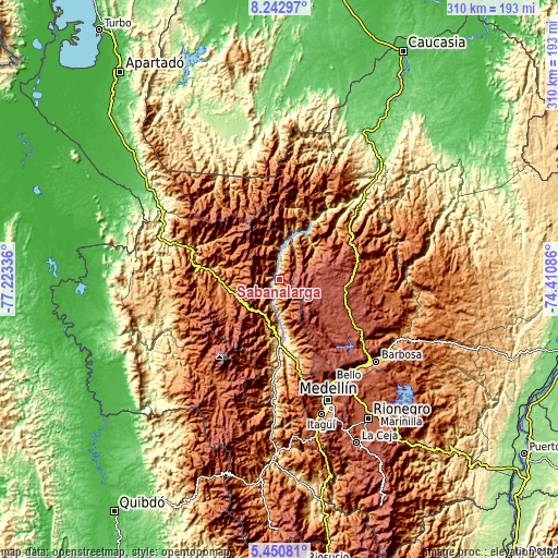 Topographic map of Sabanalarga