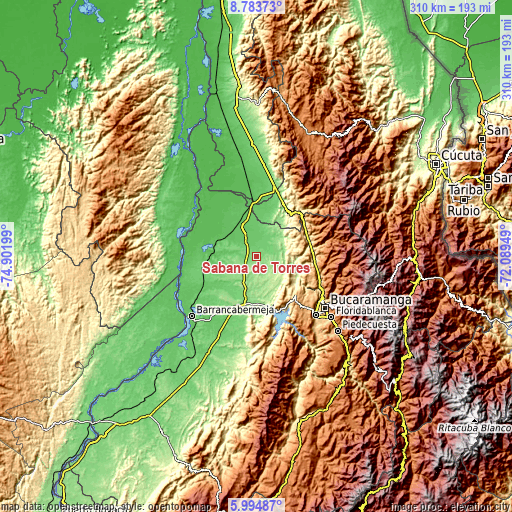 Topographic map of Sabana de Torres