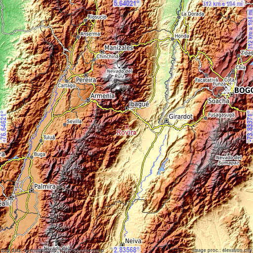 Topographic map of Rovira