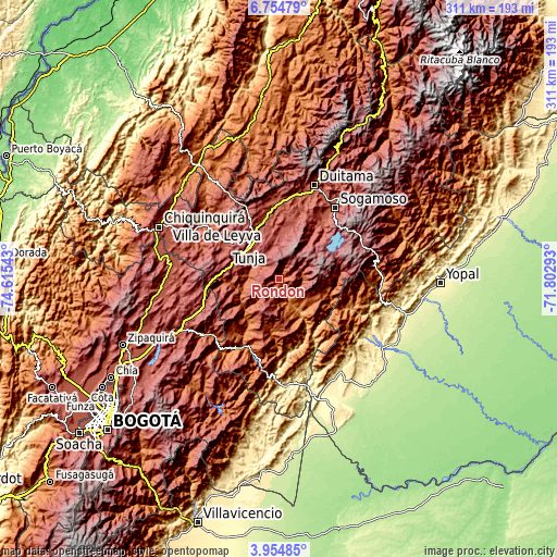 Topographic map of Rondón