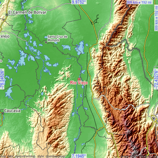 Topographic map of Río Viejo