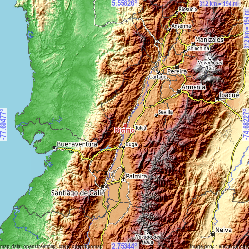 Topographic map of Riofrío