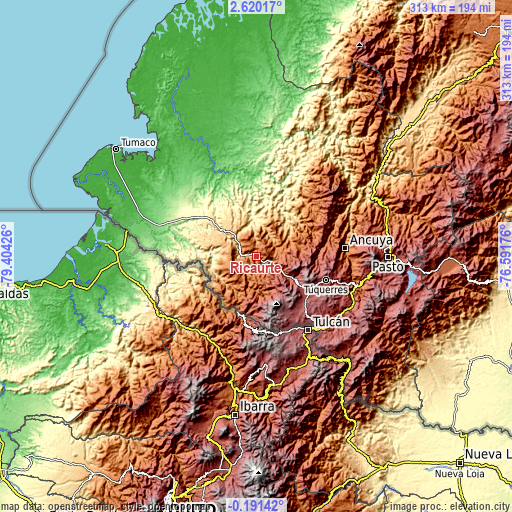 Topographic map of Ricaurte