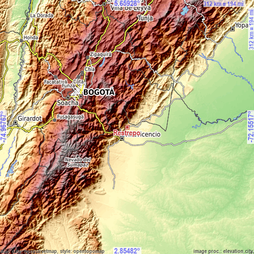 Topographic map of Restrepo