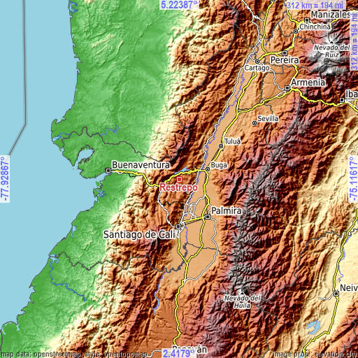 Topographic map of Restrepo