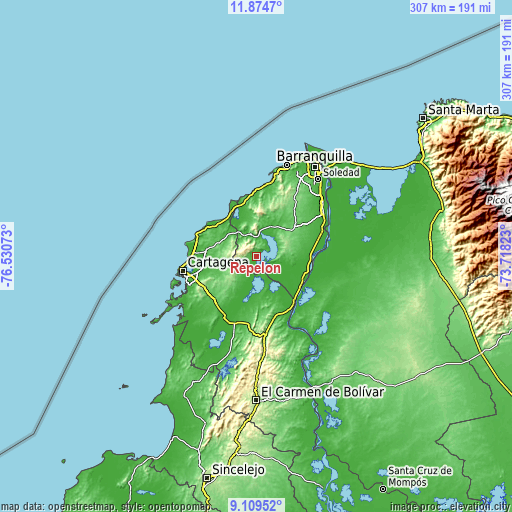 Topographic map of Repelón