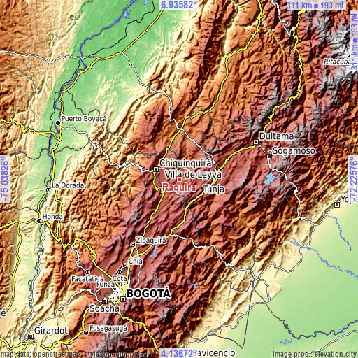 Topographic map of Ráquira