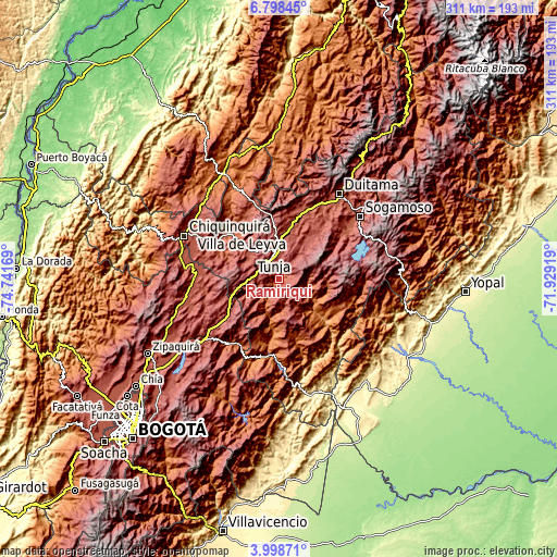 Topographic map of Ramiriquí