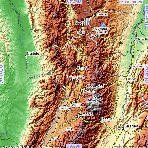 Topographic map of Quinchía