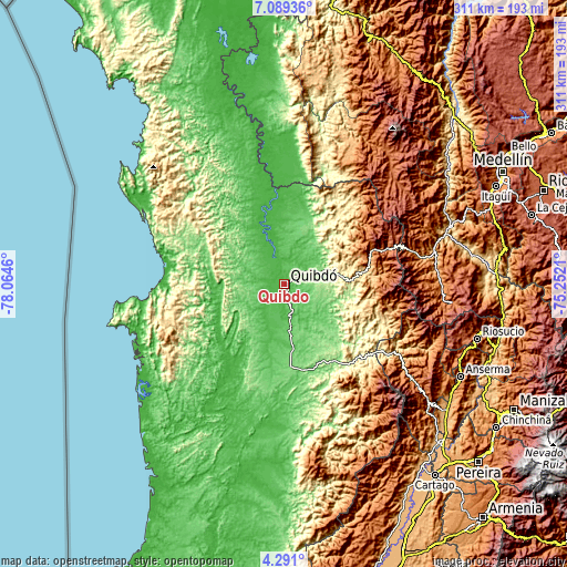 Topographic map of Quibdó