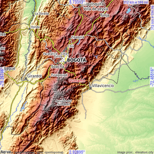 Topographic map of Quetame