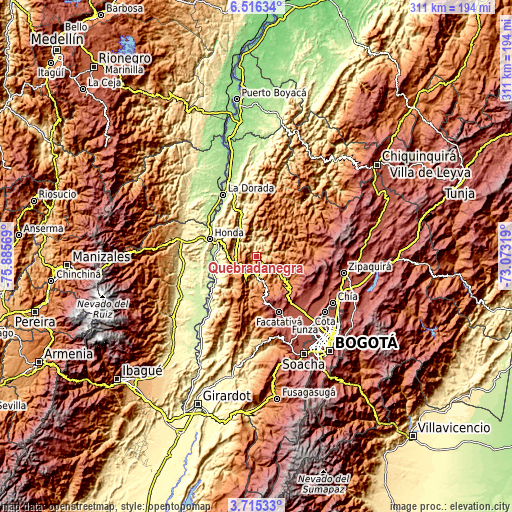 Topographic map of Quebradanegra