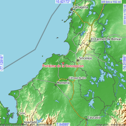 Topographic map of Purísima de la Concepción