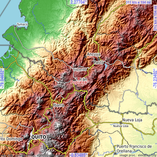 Topographic map of Pupiales