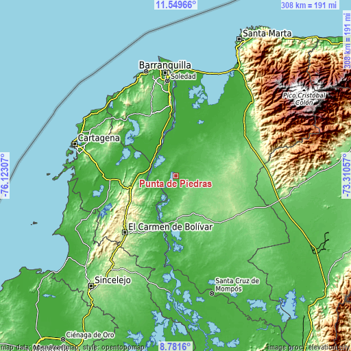 Topographic map of Punta de Piedras