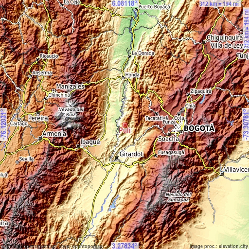 Topographic map of Pulí