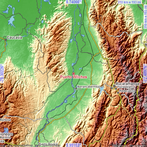 Topographic map of Puerto Wilches
