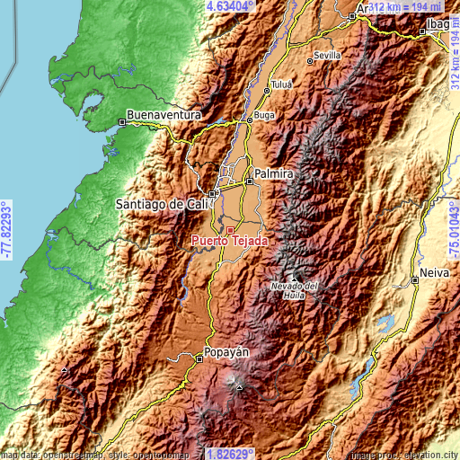 Topographic map of Puerto Tejada