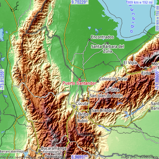 Topographic map of Puerto Santander