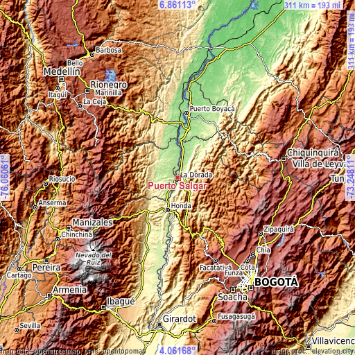 Topographic map of Puerto Salgar