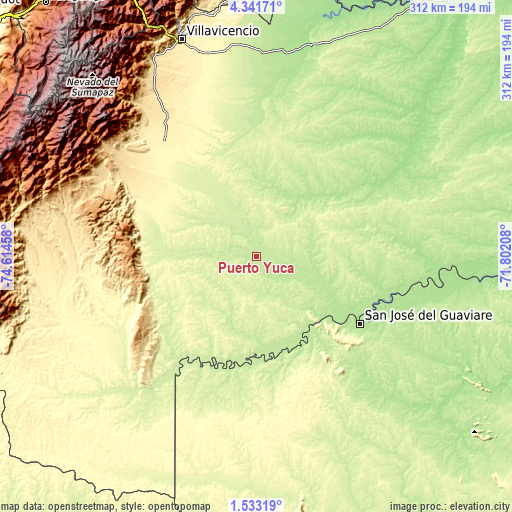 Topographic map of Puerto Yuca