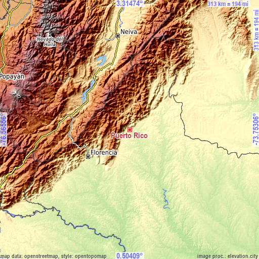 Topographic map of Puerto Rico