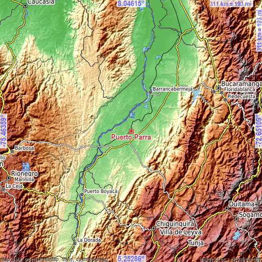 Topographic map of Puerto Parra