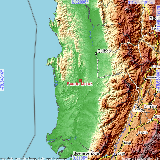 Topographic map of Puerto Meluk