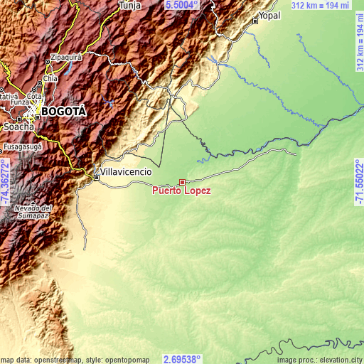 Topographic map of Puerto López