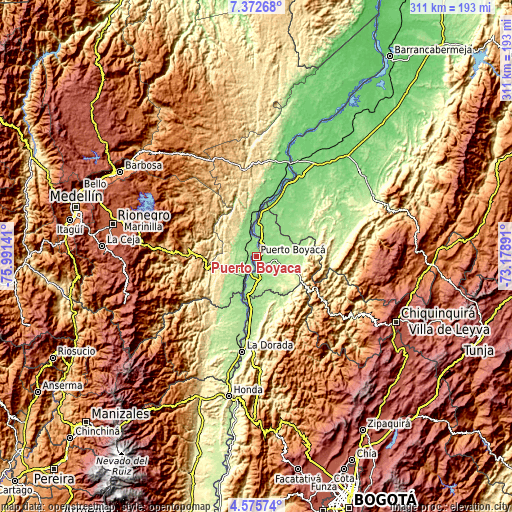 Topographic map of Puerto Boyacá