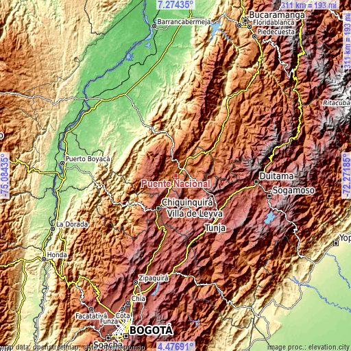 Topographic map of Puente Nacional