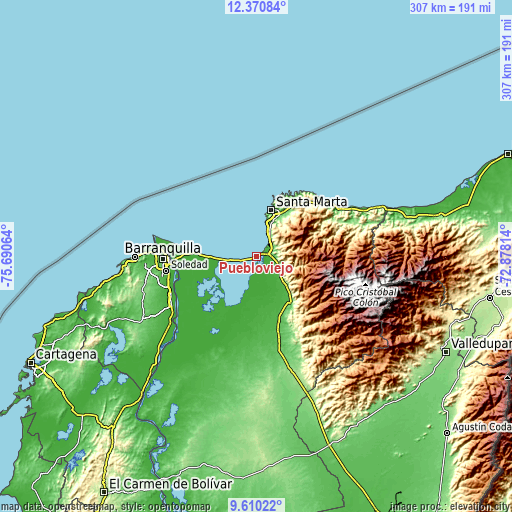 Topographic map of Puebloviejo