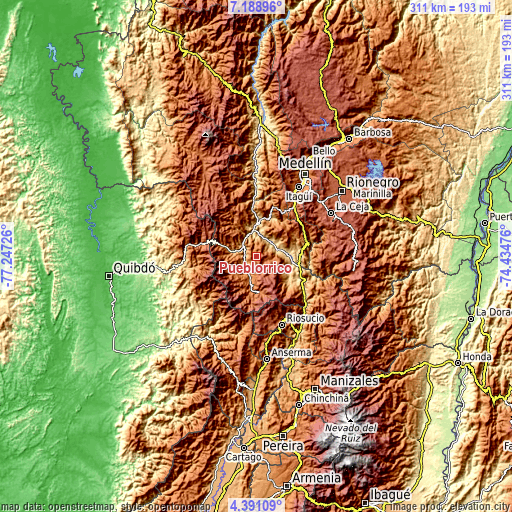 Topographic map of Pueblorrico