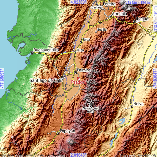 Topographic map of Pradera