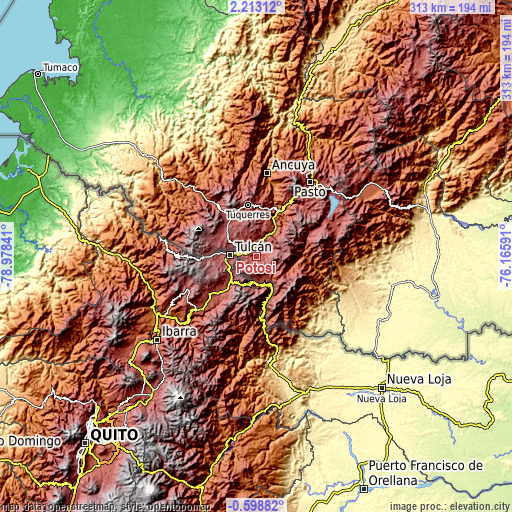 Topographic map of Potosí