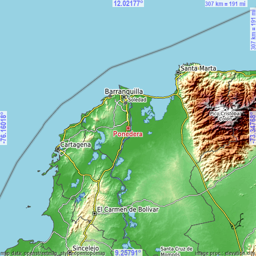 Topographic map of Ponedera